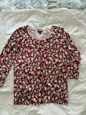 Talbots Red and Cream Floral Long Sleeve Cardigan